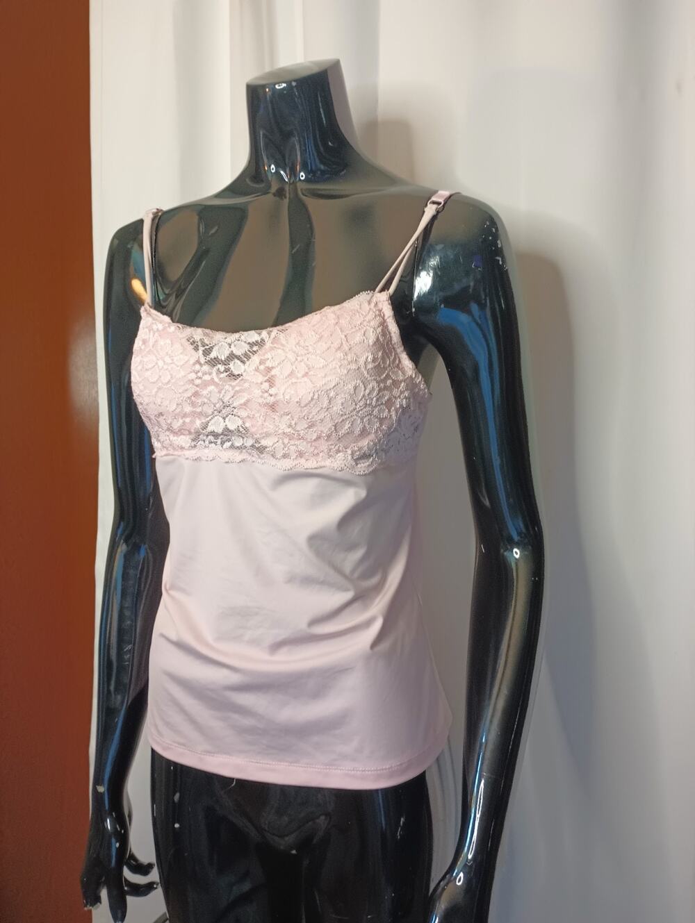 Donna Loren Womens Coquette Babydoll Lace Tank Top L Pink Fairy Dainty Romantic